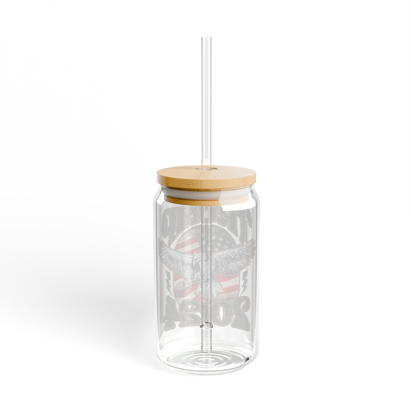 Trump 2024 16oz Glass Tumbler Cup, Trump Cup, Trump Merch, Glass Cup with Bamboo lid and Straw - The American Glory