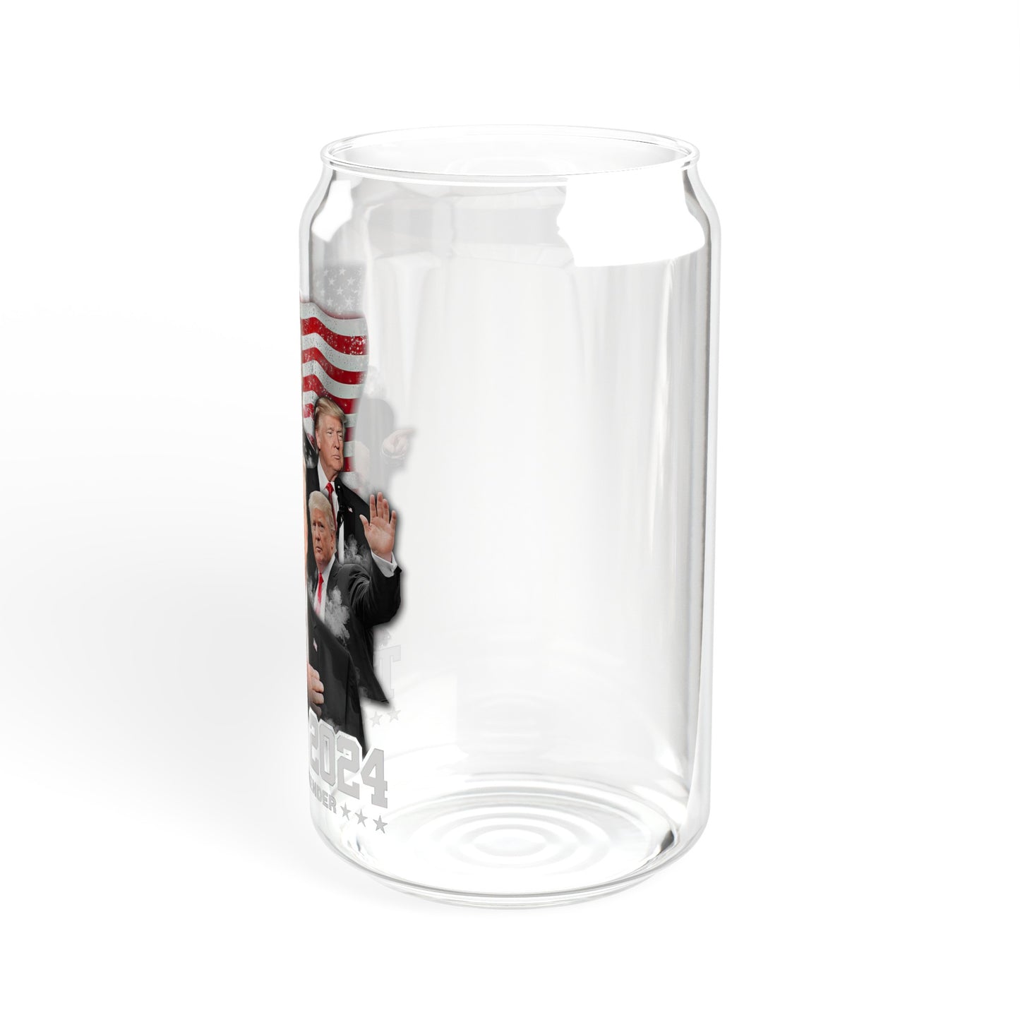 Trump 2024 16oz Glass Tumbler Cup, Trump Cup, Trump Merch, Glass Cup with Bamboo lid and Straw - The American Glory