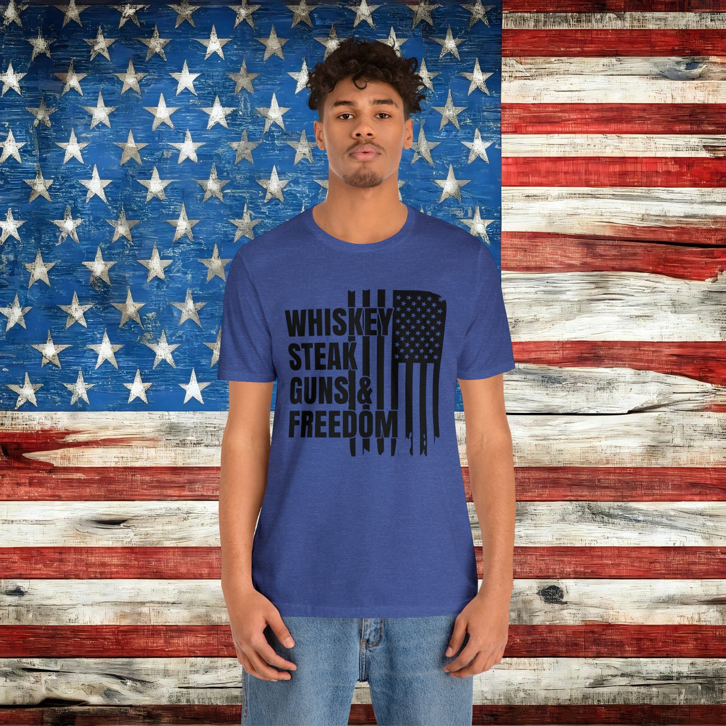 American Flag Whisky Steak Guns & Freedom T-shirt - The American Glory