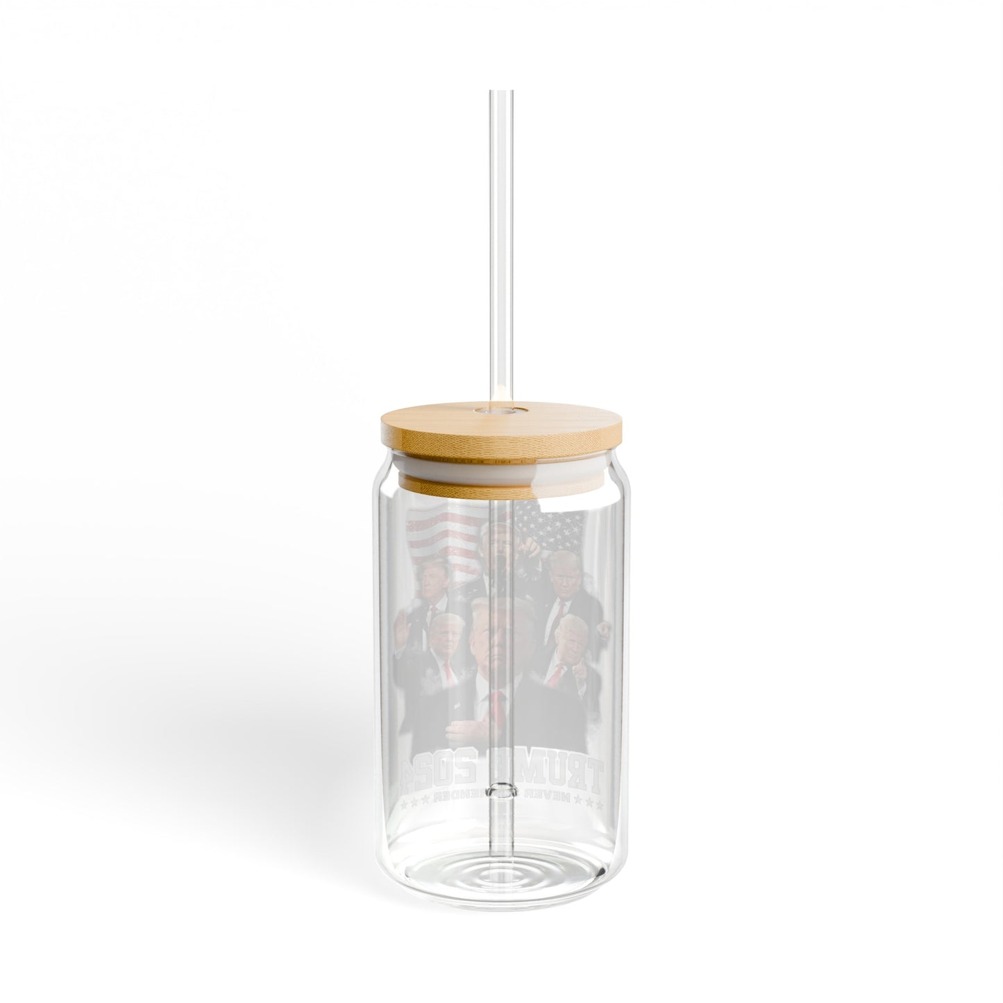 Trump 2024 16oz Glass Tumbler Cup, Trump Cup, Trump Merch, Glass Cup with Bamboo lid and Straw - The American Glory