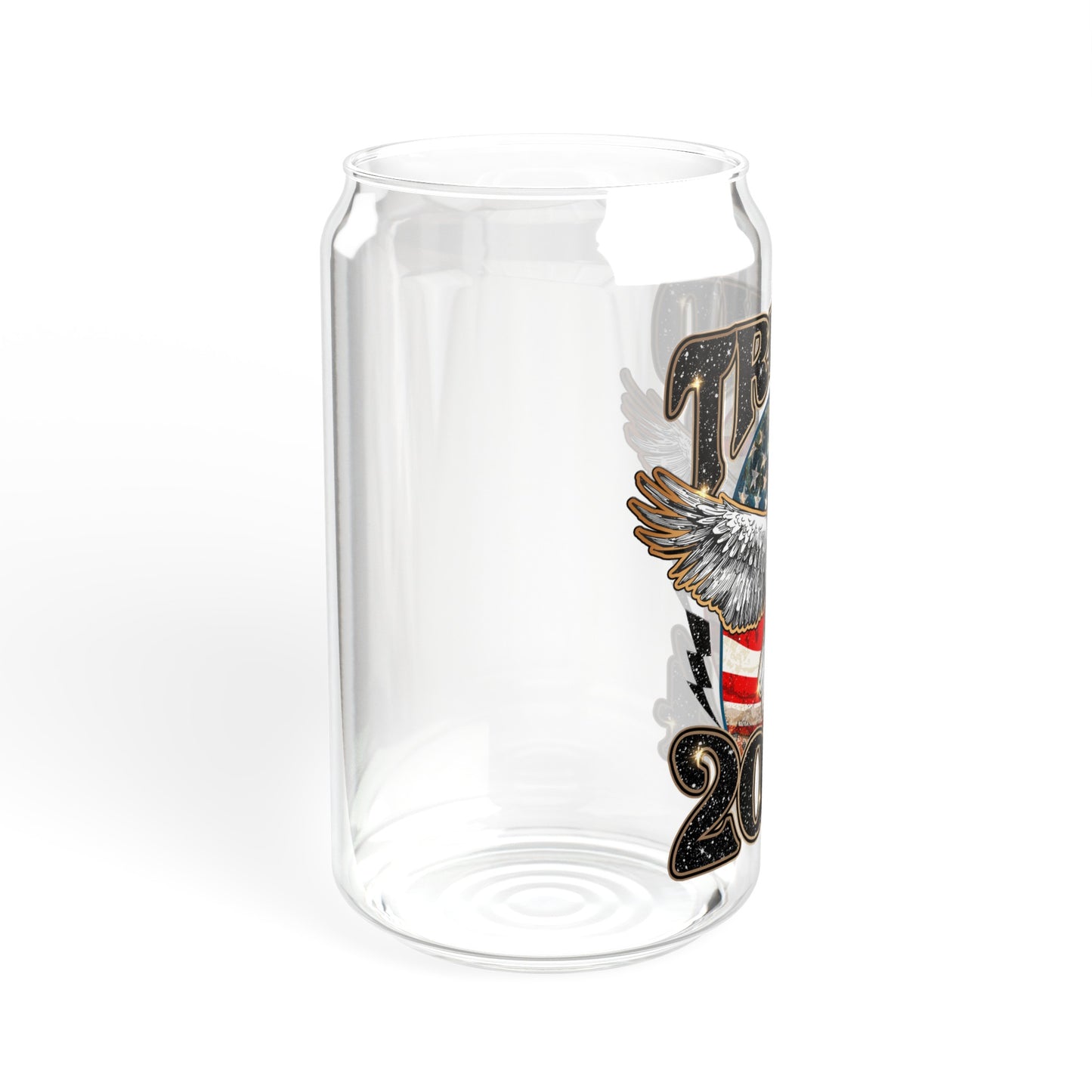 Trump 2024 16oz Glass Tumbler Cup, Trump Cup, Trump Merch, Glass Cup with Bamboo lid and Straw - The American Glory
