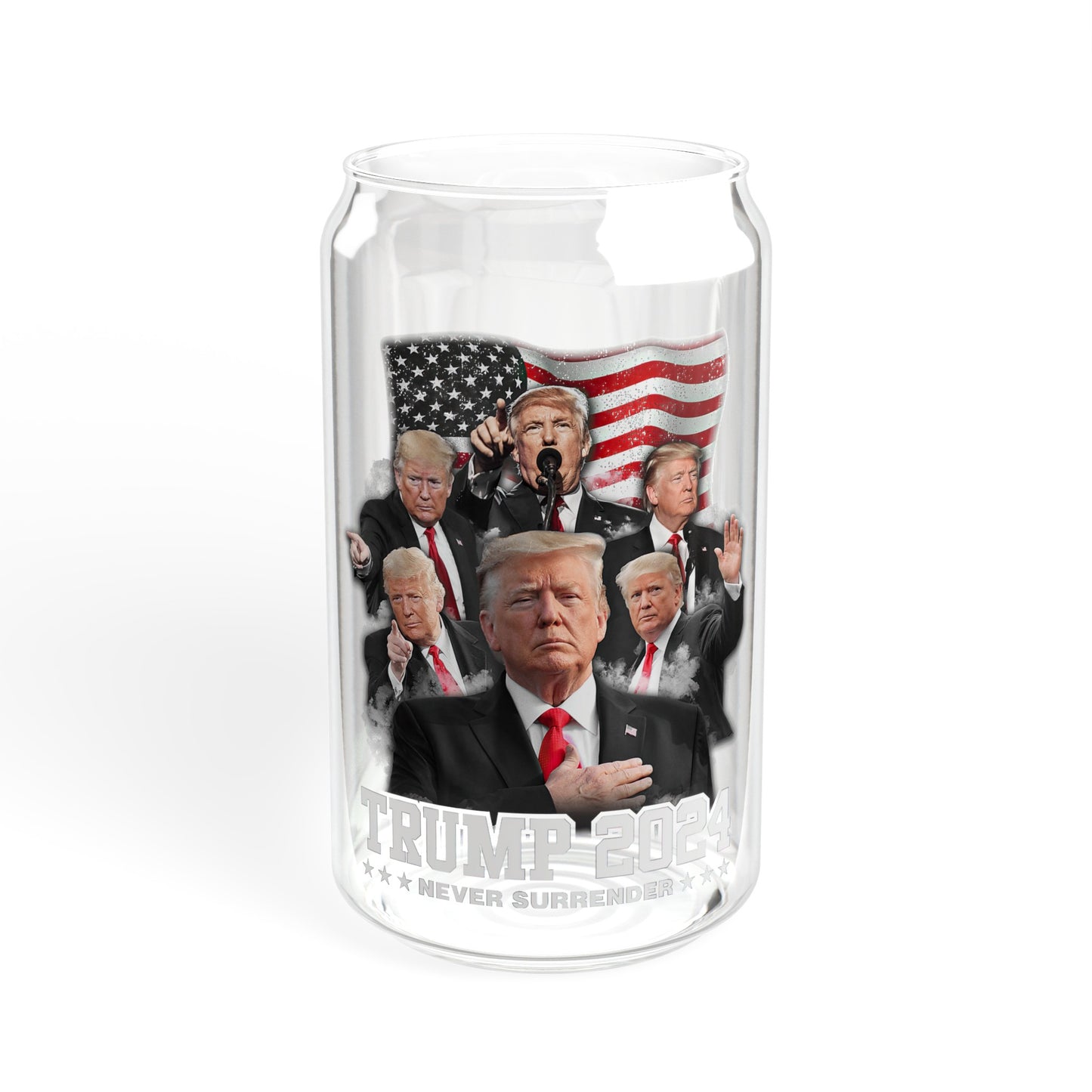 Trump 2024 16oz Glass Tumbler Cup, Trump Cup, Trump Merch, Glass Cup with Bamboo lid and Straw - The American Glory