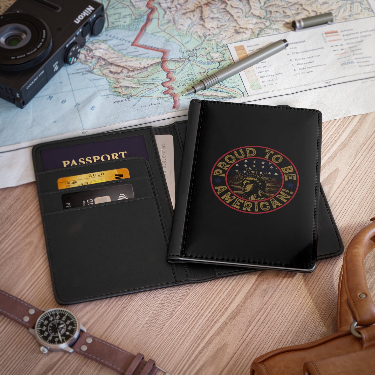 American Passport Cover Case, Leather Passport Holder for Men and Women, RFID blocking cover, Passport Holder Wallet With inner pockets for credit cards, boarding passes and travel I.Ds - The American Glory