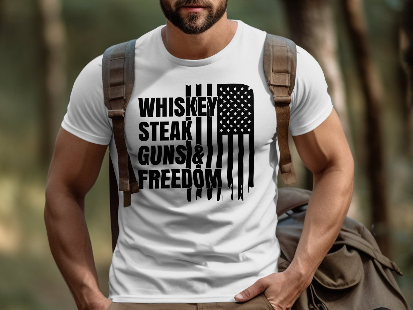 American Flag Whisky Steak Guns & Freedom T-shirt - The American Glory