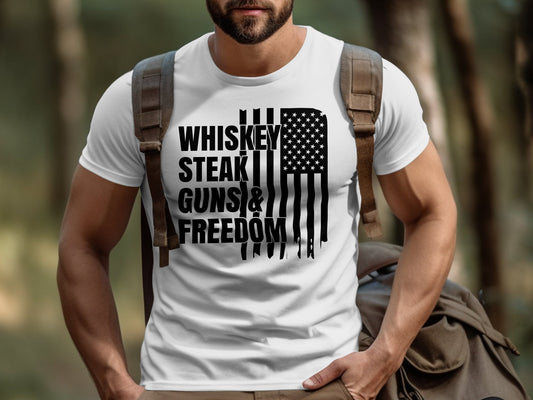 American Flag Whisky Steak Guns & Freedom T-shirt - The American Glory