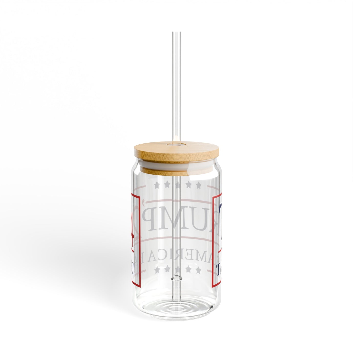 Trump 2024 Glass Cup 16oz. with Bamboo lid, Trump 2024 Take America Back Merch, Glass sipper cup with lid - The American Glory