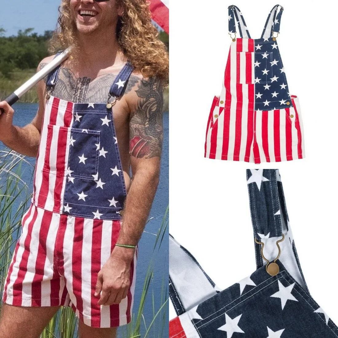 American Flag Overalls Shorts - The American Glory