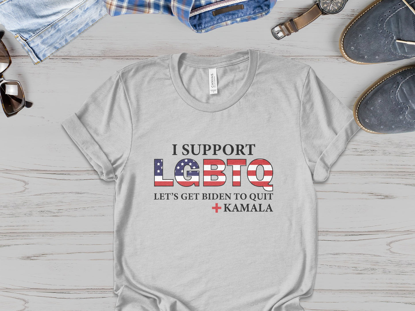 I Support LGBTQ Let's Get Biden To Quit + Kamala T-shirt - The American Glory