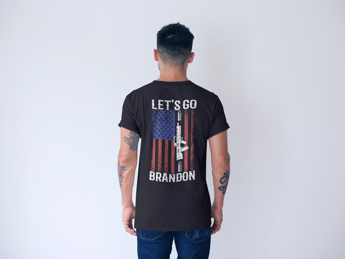 Let's Go Brandon T-shirt American Flag Lightning Bolt Front & Back Print - The American Glory