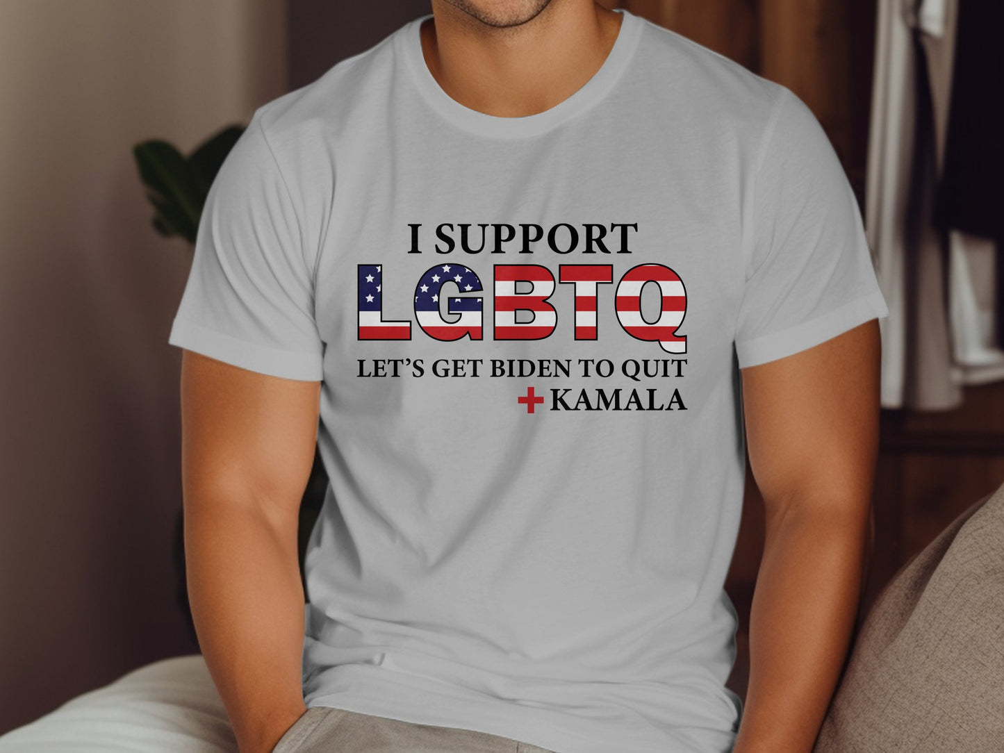 I Support LGBTQ Let's Get Biden To Quit + Kamala T-shirt - The American Glory