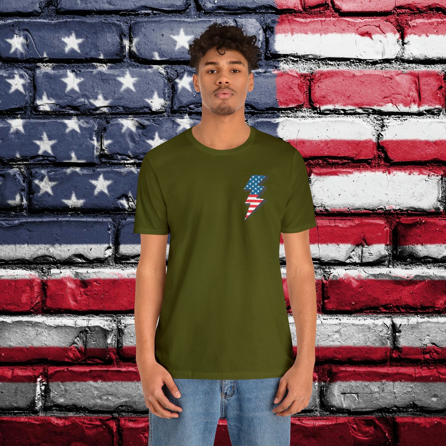 Let's Go Brandon T-shirt American Flag Lightning Bolt Front & Back Print - The American Glory