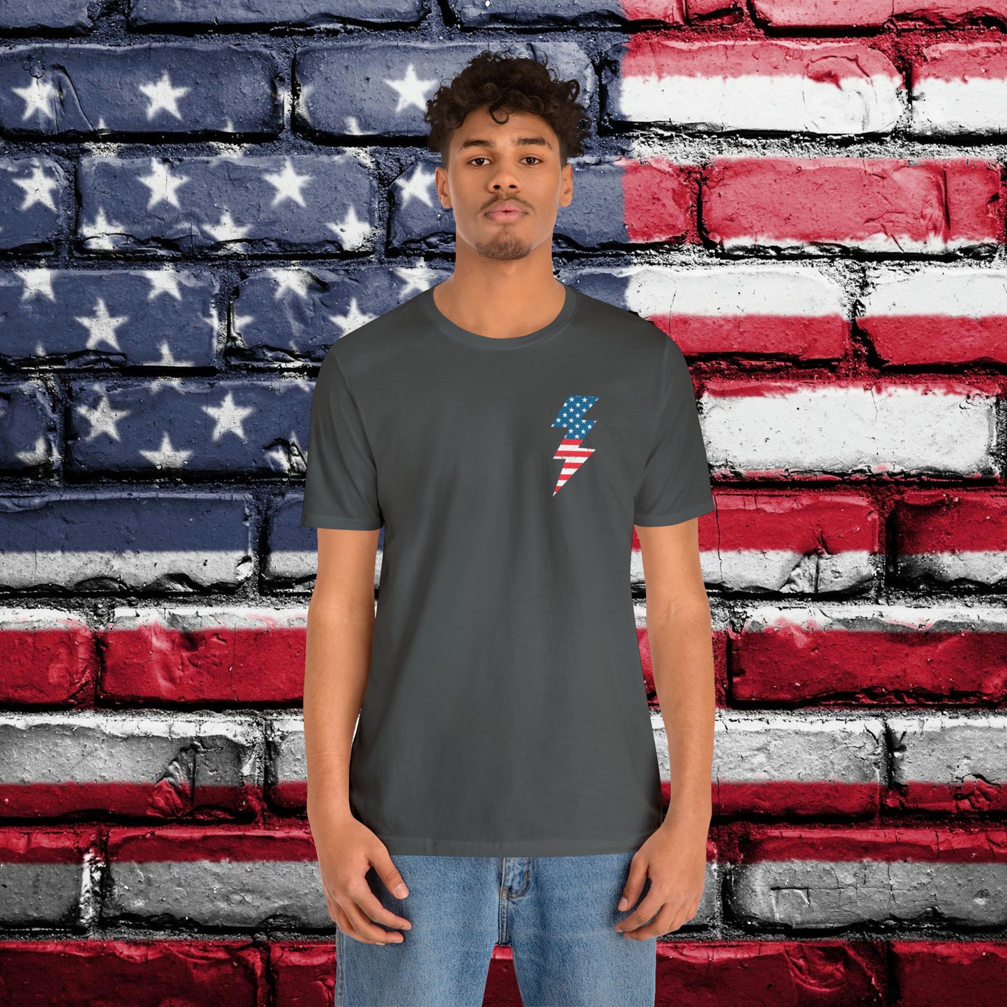 Let's Go Brandon T-shirt American Flag Lightning Bolt Front & Back Print - The American Glory