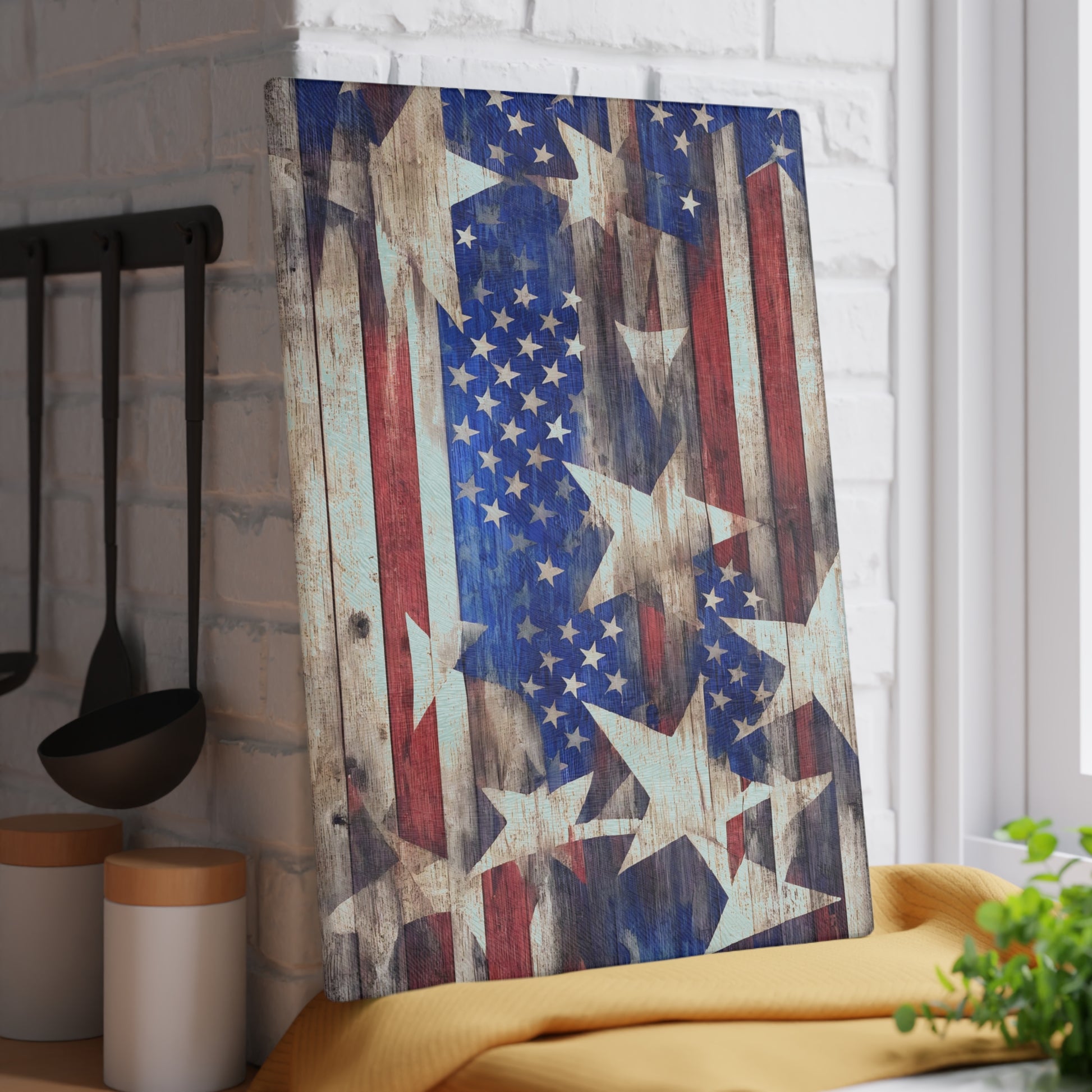 Weathered Wood American Flag Patriotic Glass Cutting Board - The American Glory 