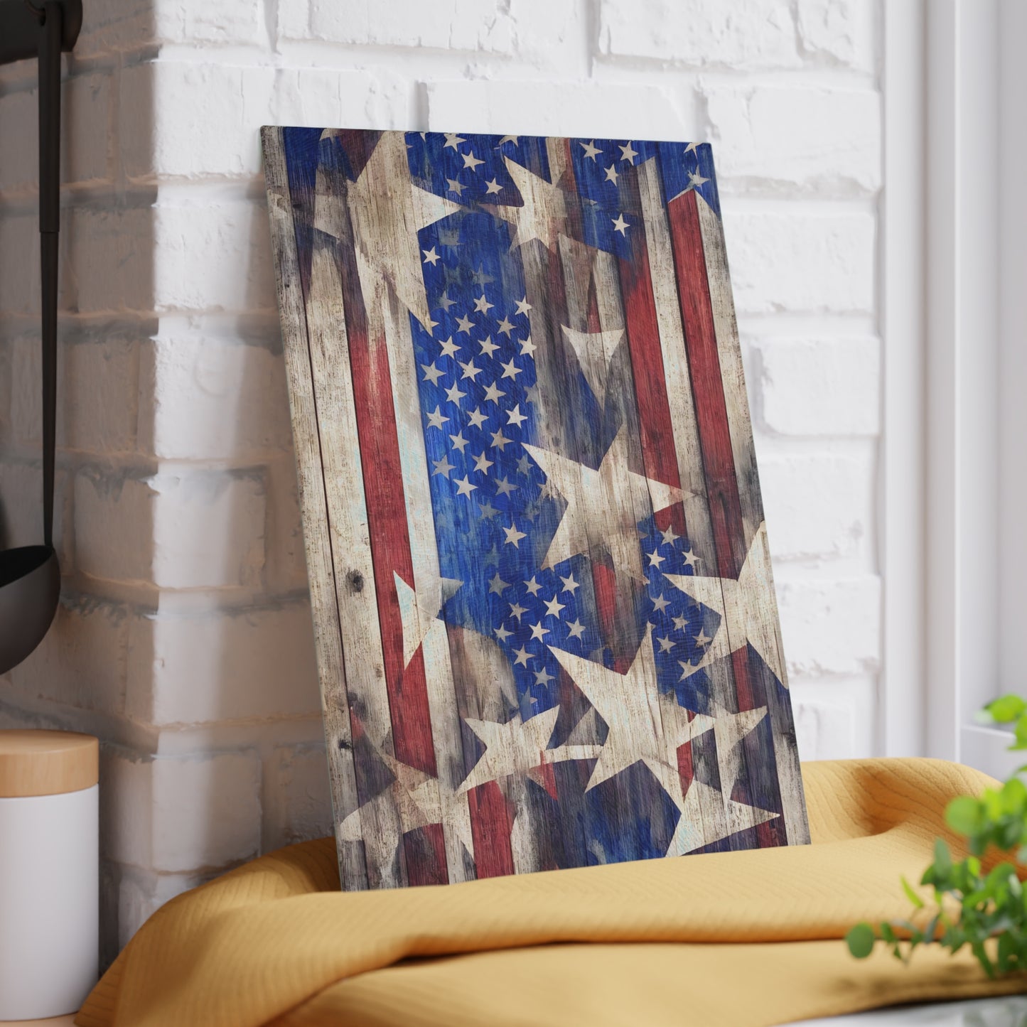 Weathered Wood American Flag Patriotic Glass Cutting Board - The American Glory 