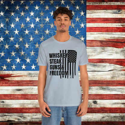 American Flag Whisky Steak Guns & Freedom T-shirt - The American Glory 