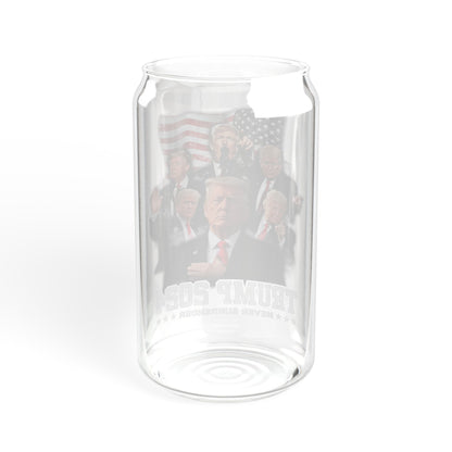 Trump 2024 16oz Glass Tumbler Cup, Trump Cup, Trump Merch, Glass Cup with Bamboo lid and Straw - The American Glory 