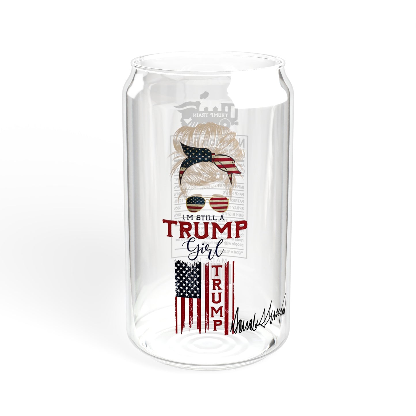 Trump Girl 16oz Glass Tumbler Cup, Trump 2024 Cup, Trump Merch, Trump Train Glass Cup with Bamboo lid and Straw - The American Glory 