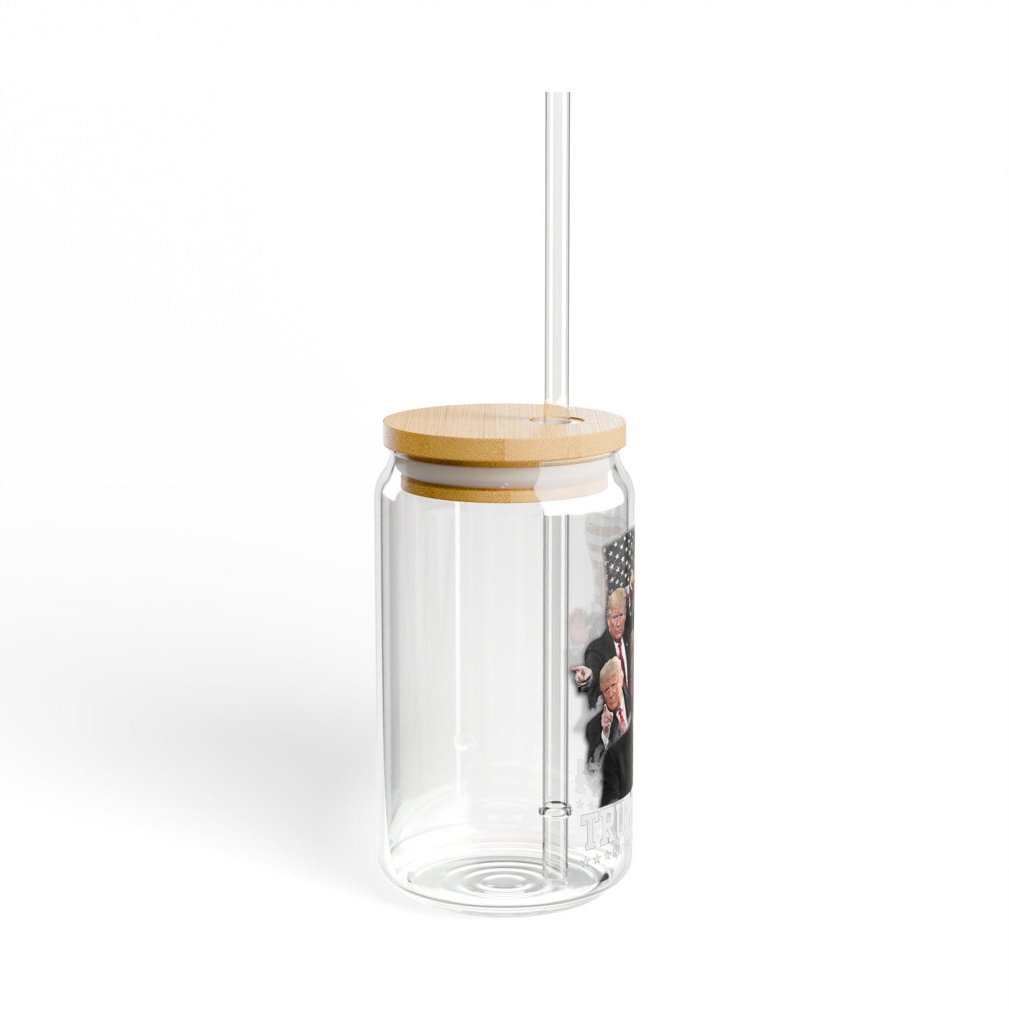 Trump 2024 16oz Glass Tumbler Cup, Trump Cup, Trump Merch, Glass Cup with Bamboo lid and Straw - The American Glory 