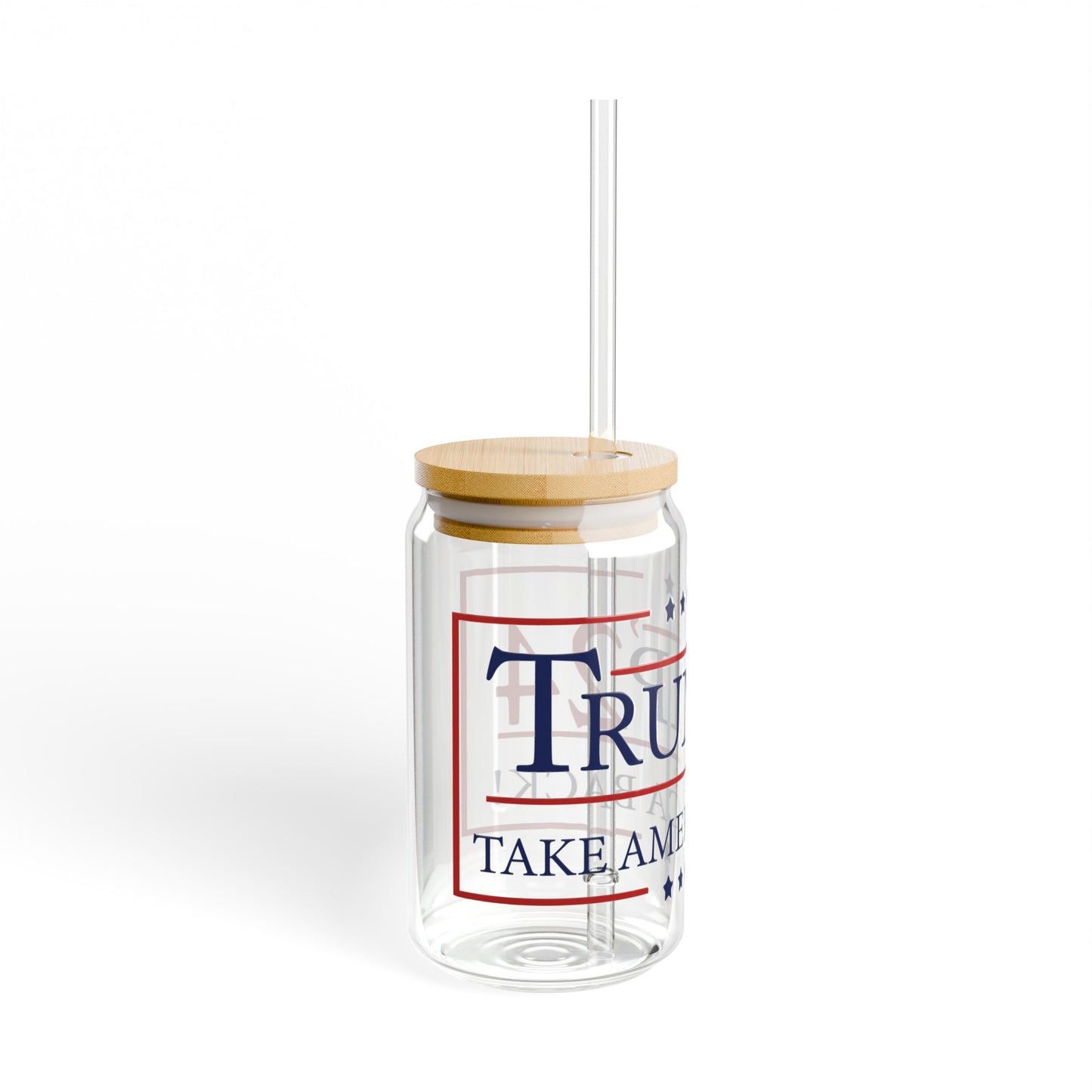 Trump 2024 Glass Cup 16oz. with Bamboo lid, Trump 2024 Take America Back Merch, Glass sipper cup with lid - The American Glory 