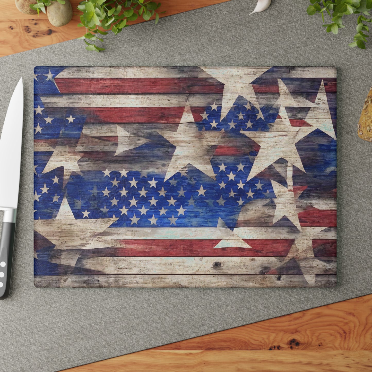 Weathered Wood American Flag Patriotic Glass Cutting Board - The American Glory 