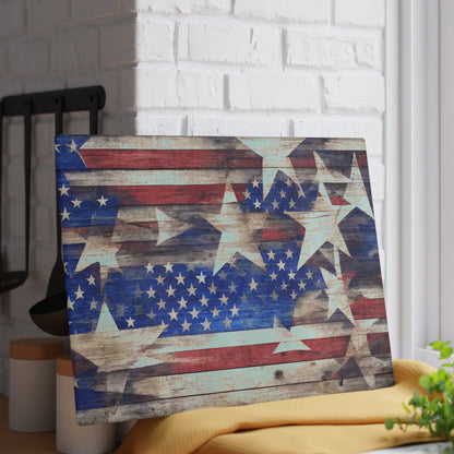 Weathered Wood American Flag Patriotic Glass Cutting Board - The American Glory 