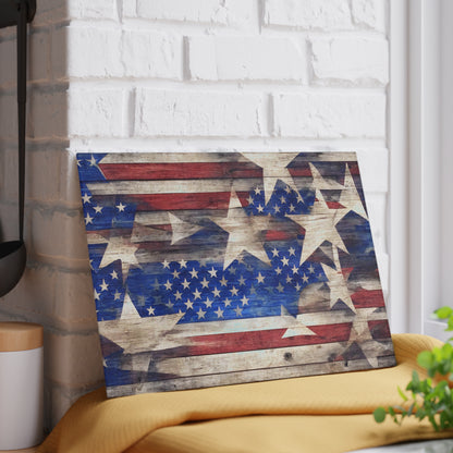 Weathered Wood American Flag Patriotic Glass Cutting Board - The American Glory 