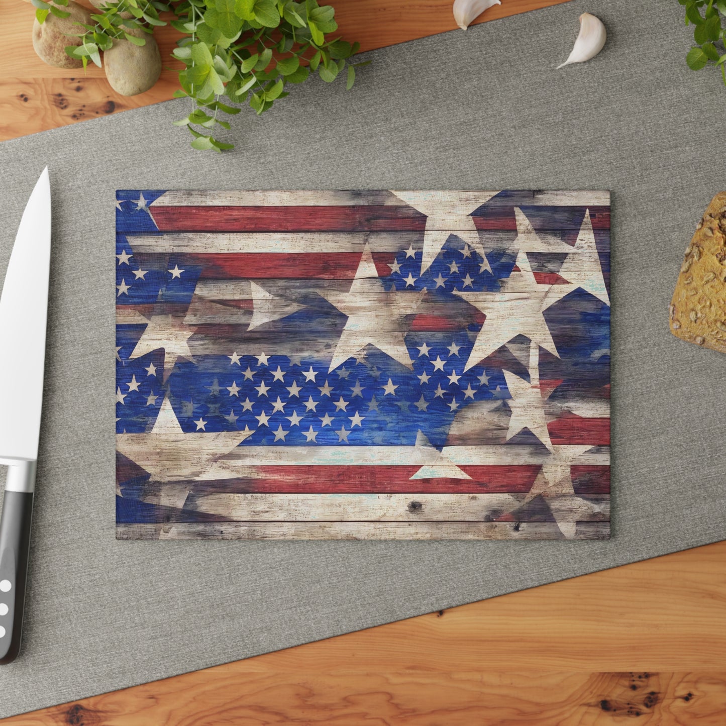 Weathered Wood American Flag Patriotic Glass Cutting Board - The American Glory 