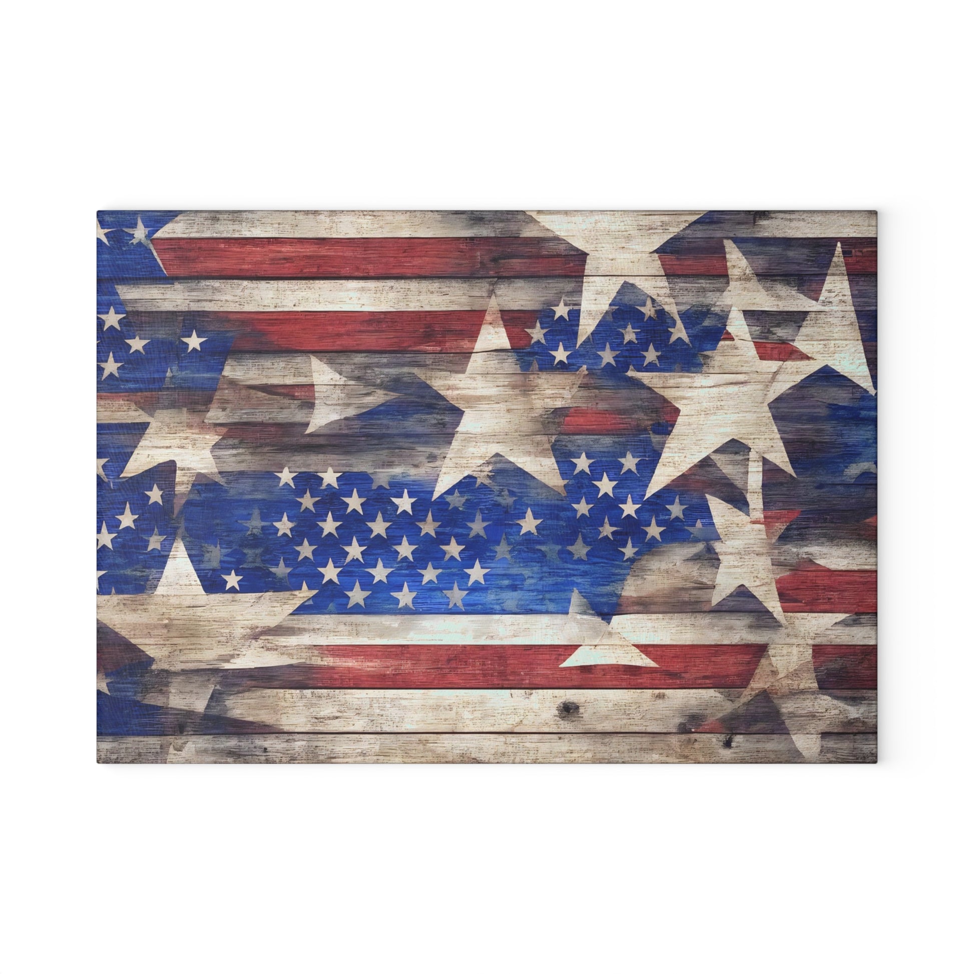 Weathered Wood American Flag Patriotic Glass Cutting Board - The American Glory 