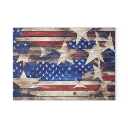 Weathered Wood American Flag Patriotic Glass Cutting Board - The American Glory 