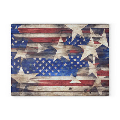 Weathered Wood American Flag Patriotic Glass Cutting Board - The American Glory 