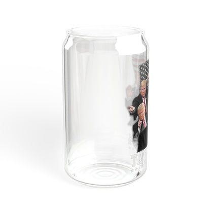 Trump 2024 16oz Glass Tumbler Cup, Trump Cup, Trump Merch, Glass Cup with Bamboo lid and Straw - The American Glory 