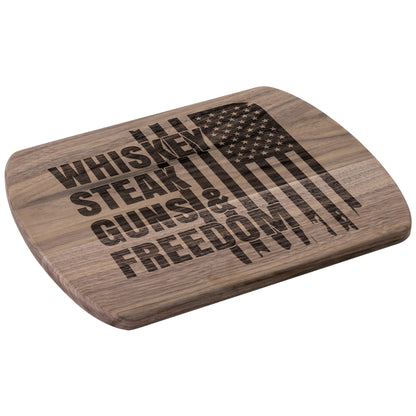 Handcrafted Wooden Cutting Board - American Flag Design | Whiskey Steak Guns & Freedom | Walnut & Maple | 8.5"x11" & 5.5"x8" Sizes Available - The American Glory 