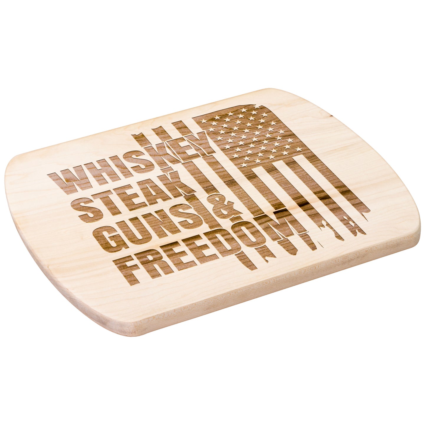 Handcrafted Wooden Cutting Board - American Flag Design | Whiskey Steak Guns & Freedom | Walnut & Maple | 8.5"x11" & 5.5"x8" Sizes Available - The American Glory 