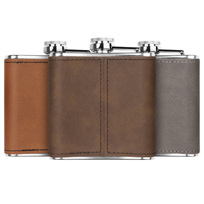 Leather Wrapped Stainless Steel Flask, Whiskey Steak Guns & Freedom laser engraved flask - The American Glory 