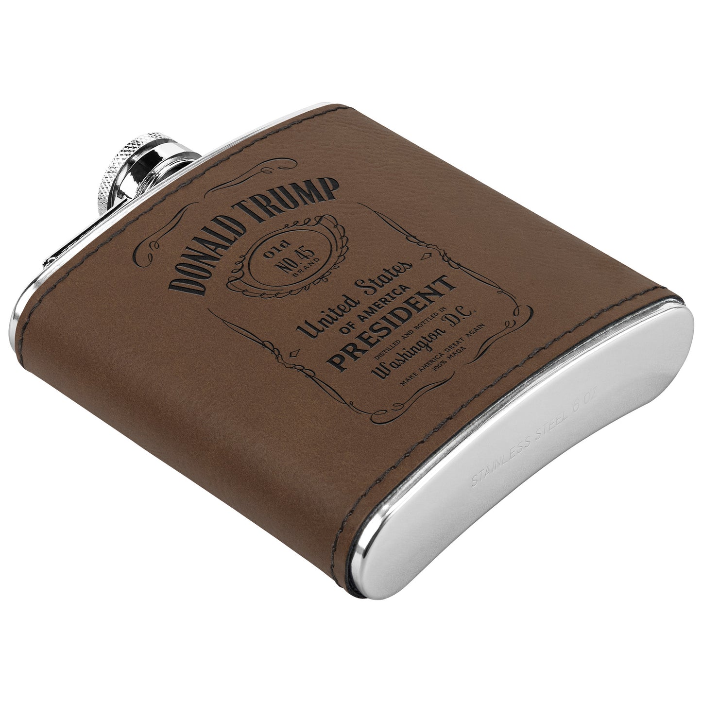 President Trump Flask, Stainless Steel Engraved Leather Flask, Trump Drinkware, MAGA Gifts - The American Glory 