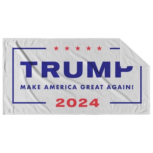 Trump 2024 Beach Towel, MAGA Summer Essentials, Trump 2024 Merchandise, Large Patriotic Towel, Trump Supporter Gifts, MAGA Beach Accessories, Trump 2024 Election Gear, Comfortable Beach Towels - The American Glory 