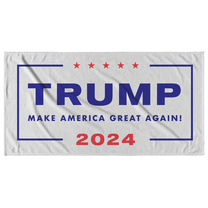 Trump 2024 Beach Towel, MAGA Summer Essentials, Trump 2024 Merchandise, Large Patriotic Towel, Trump Supporter Gifts, MAGA Beach Accessories, Trump 2024 Election Gear, Comfortable Beach Towels - The American Glory 