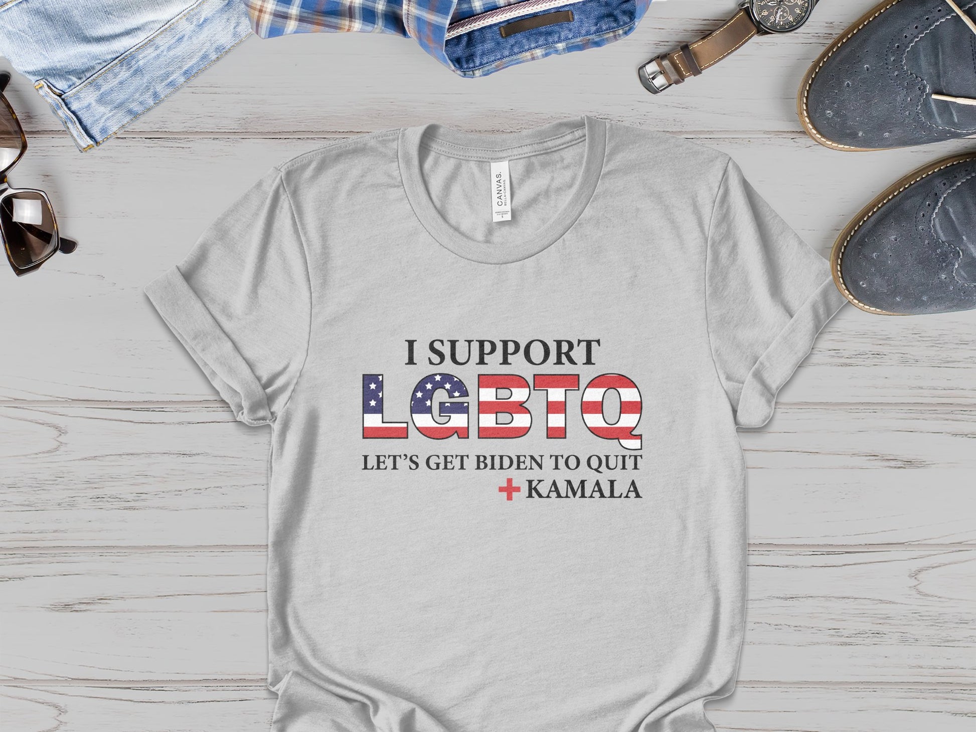 I Support LGBTQ Let's Get Biden To Quit + Kamala T-shirt - The American Glory 