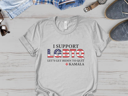 I Support LGBTQ Let's Get Biden To Quit + Kamala T-shirt - The American Glory 