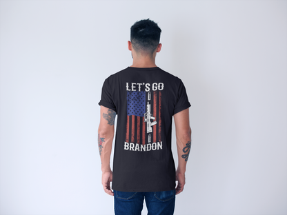 Let's Go Brandon T-shirt American Flag Lightning Bolt Front & Back Print - The American Glory 