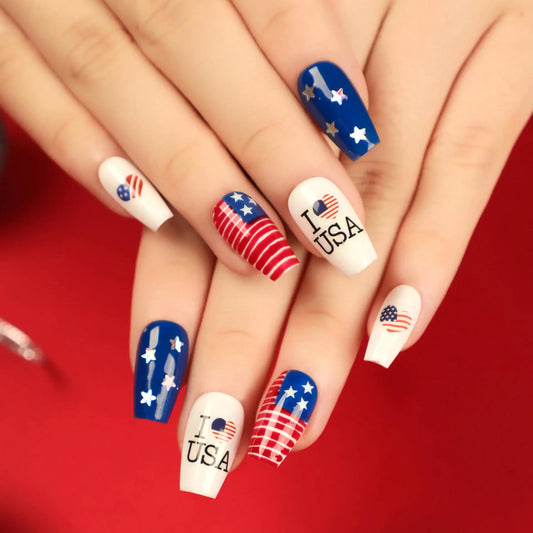 Independence Day Press-On Nails – Red, White & Blue Stars