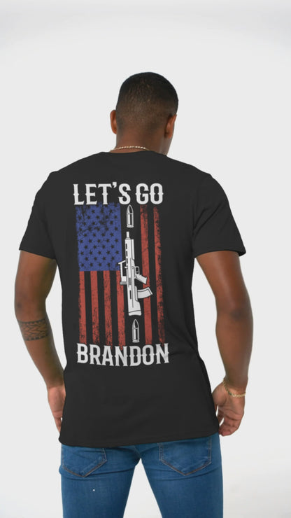 Let's Go Brandon T-shirt American Flag Lightning Bolt Front & Back Print