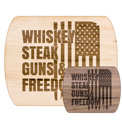 Handcrafted Wooden Cutting Board - American Flag Design | Whiskey Steak Guns & Freedom | Walnut & Maple | 8.5"x11" & 5.5"x8" Sizes Available - The American Glory 