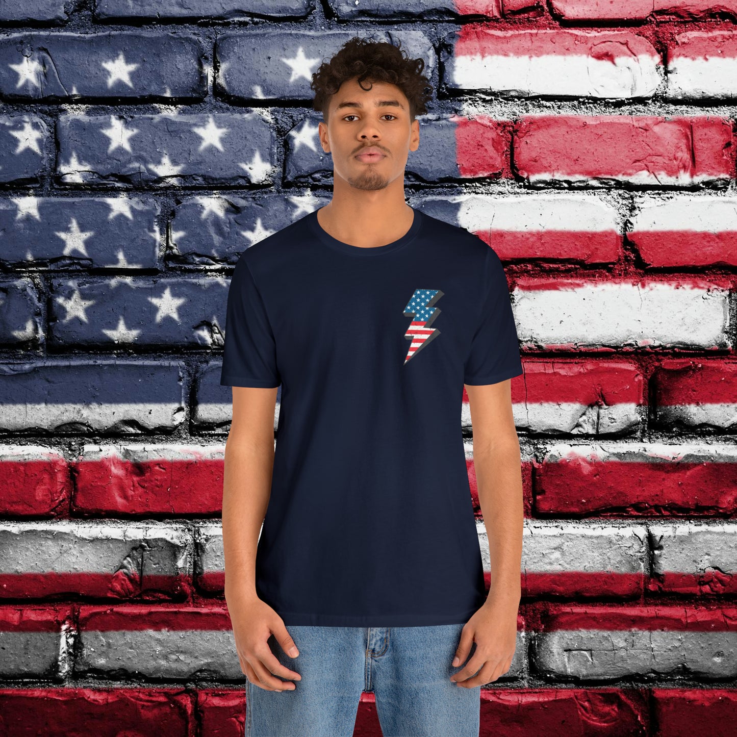 Let's Go Brandon T-shirt American Flag Lightning Bolt Front & Back Print - The American Glory 