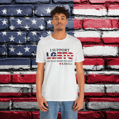 I Support LGBTQ Let's Get Biden To Quit + Kamala T-shirt - The American Glory 