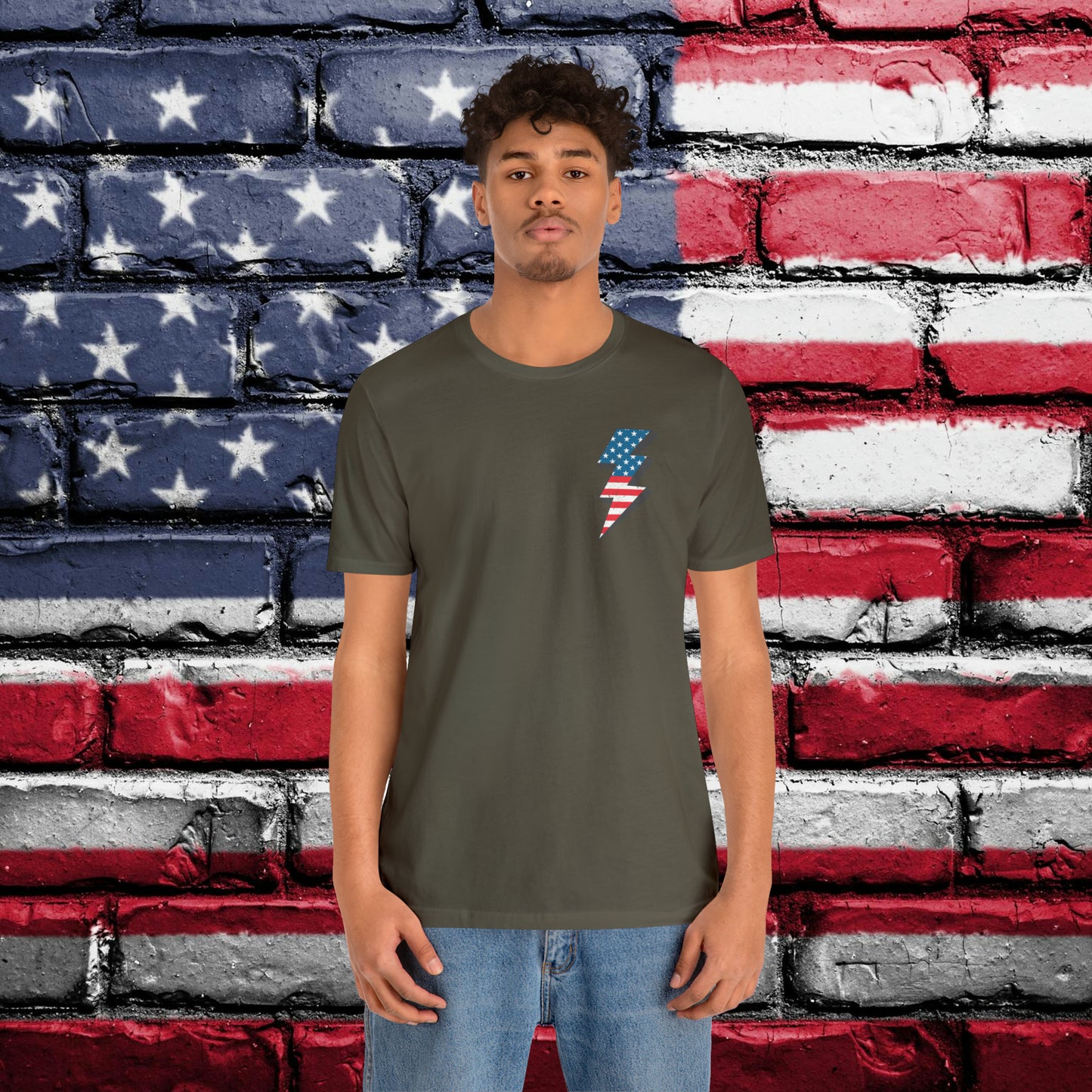 Let's Go Brandon T-shirt American Flag Lightning Bolt Front & Back Print - The American Glory 